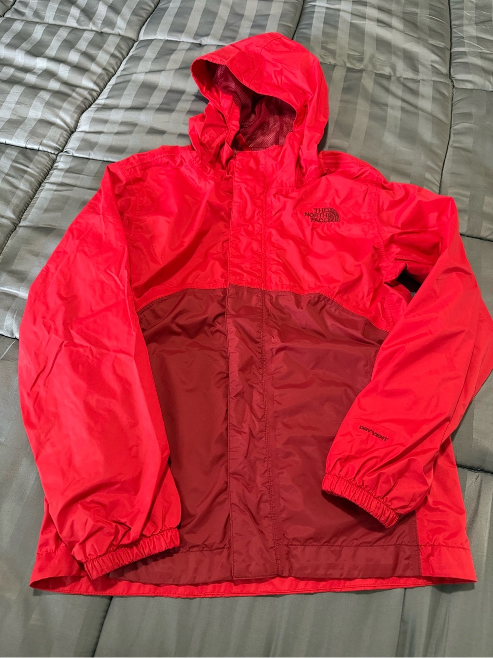 The North Face Kids Two-Tone Red Hooded Rain Jacket 10/12